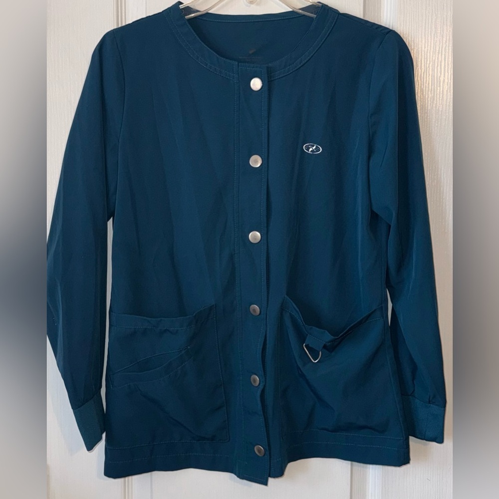 Scrub Jacket Caribbean Blue Snap Front Women’s Lightweight Utility Jacket Size M